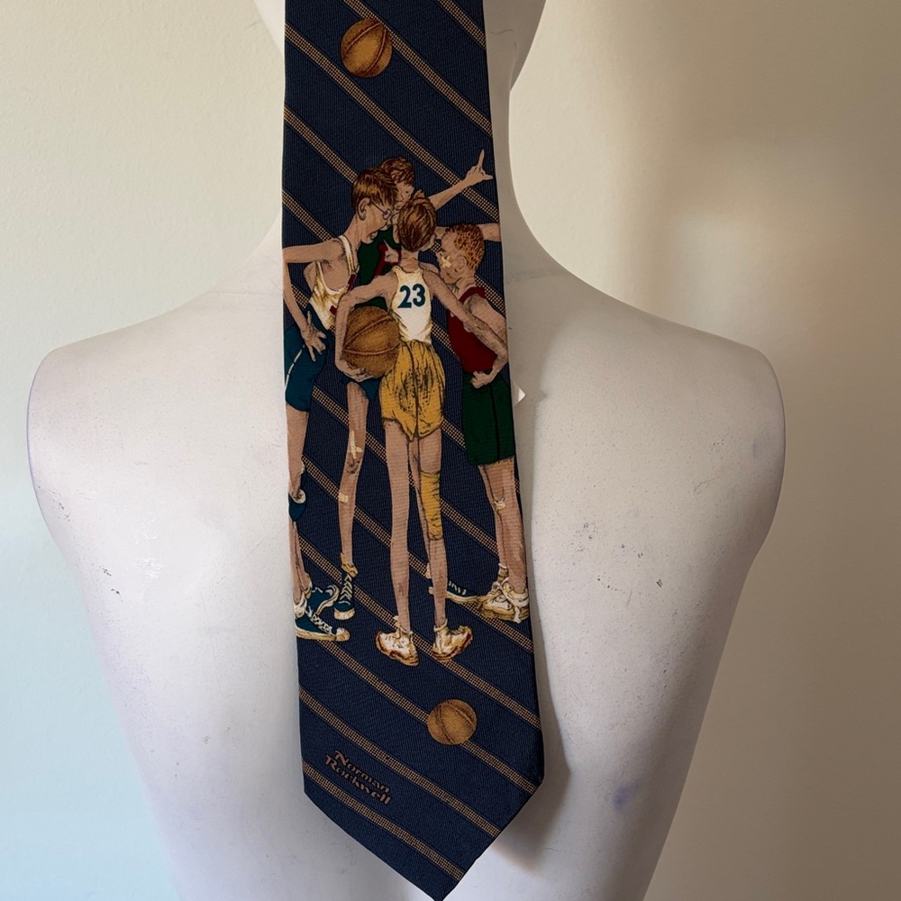 Norman Rockwell 1996 Saturday Evening Post Men's Basketball 100% Silk Neck Tie